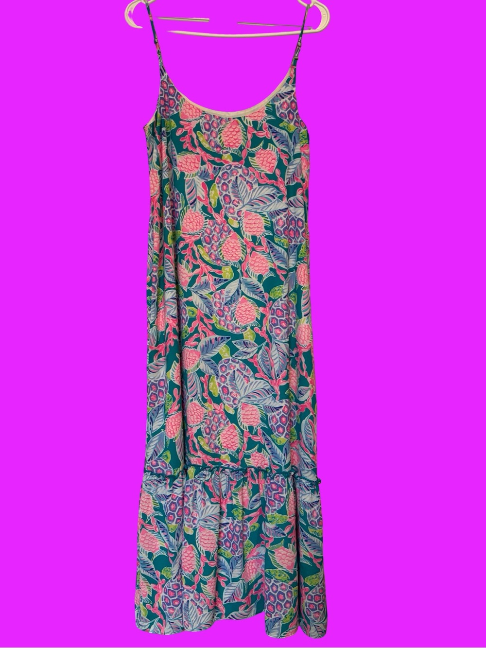 LILLY PULITZER Winni Midi Dress Maldives Green Turtle Wave Size M